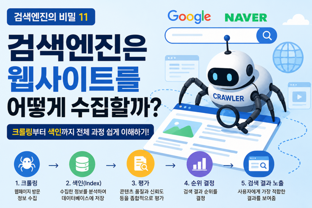 검색엔진은 웹사이트를 어떻게 수집할까? 구글과 네이버 크롤링 원리 쉽게 이해하기 검색엔진은 웹사이트를 어떻게 수집할까? 구글과 네이버 크롤링 원리 쉽게 이해하기