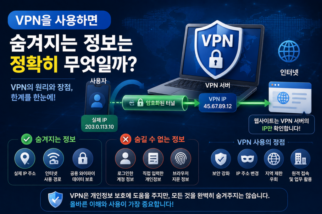 VPN을 사용하면 실제로 숨겨지는 정보는 무엇일까? VPN의 원리와 한계 쉽게 이해하기