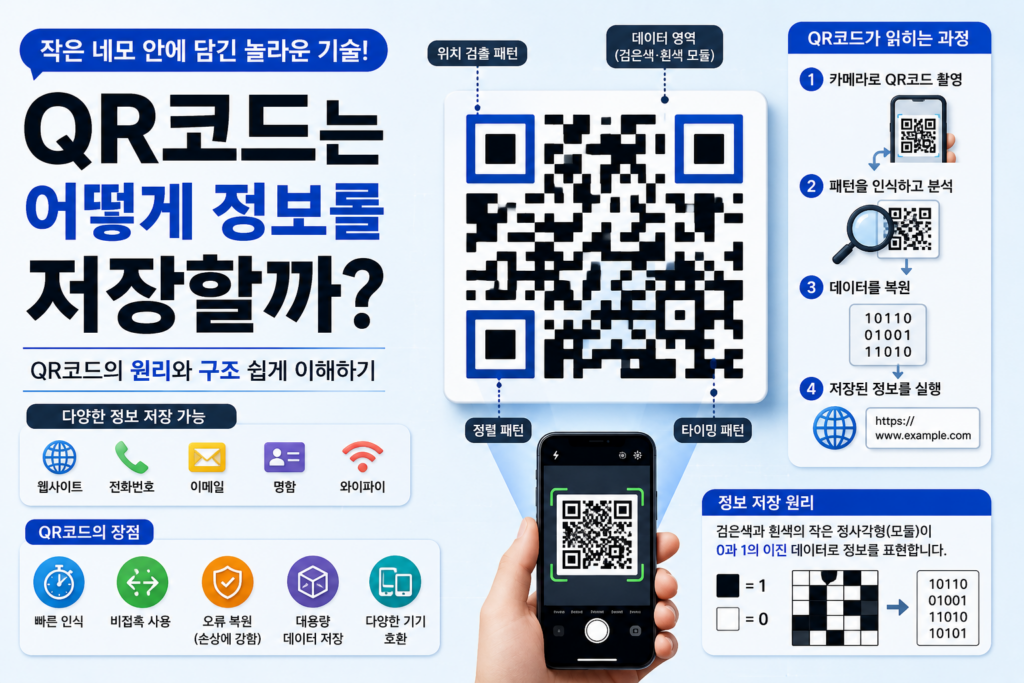 QR코드는 어떻게 정보를 저장할까? 작은 네모 속에 숨겨진 원리 QR코드는 어떻게 정보를 저장할까? 작은 네모 속에 숨겨진 원리