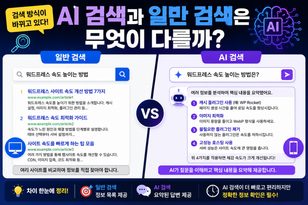 AI 검색과 일반 검색은 무엇이 다를까? 검색 방식이 바뀌는 이유 AI 검색과 일반 검색의 차이 비교