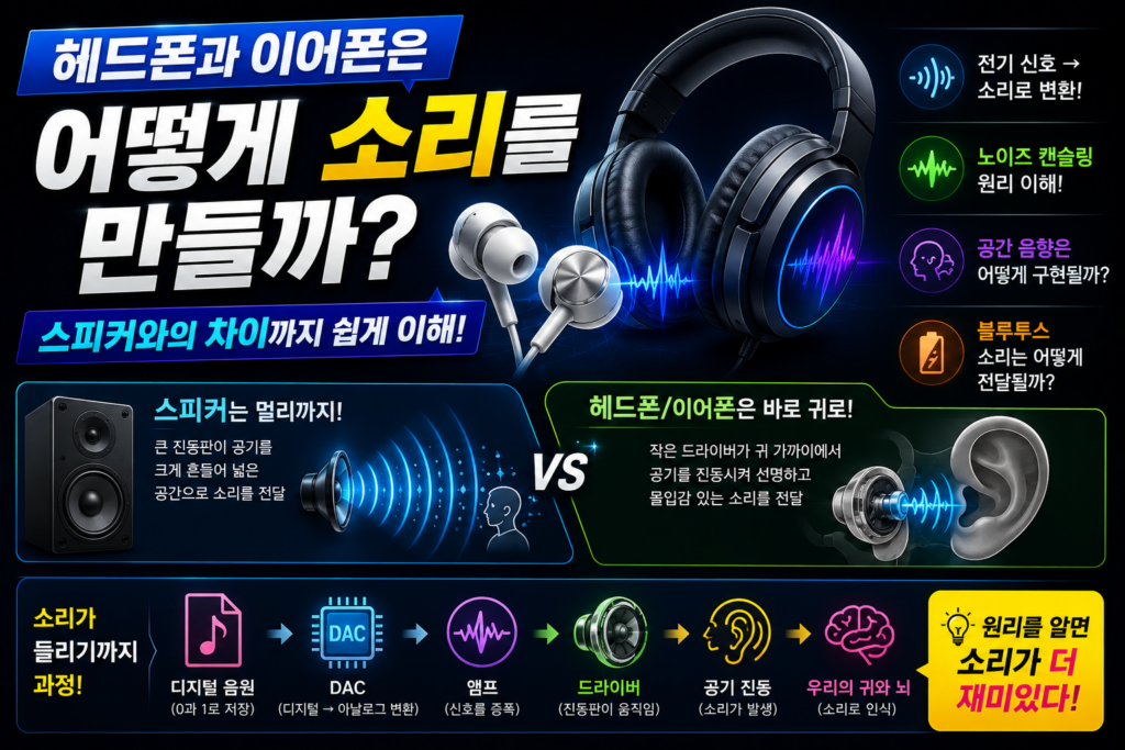 스피커는 어떻게 소리를 만들까? 전기 신호가 음악으로 바뀌는 원리를 쉽게 이해하기 헤드폰과 이어폰은 어떻게 소리를 만들까? 노이즈 캔슬링 쉽게 이해하기