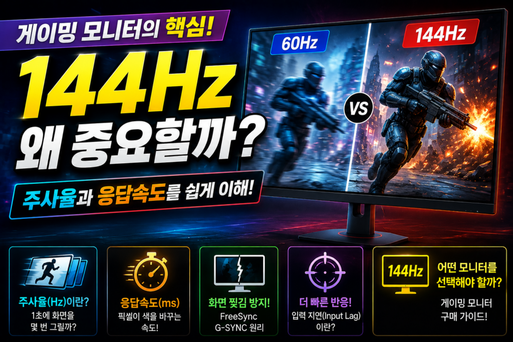 모니터는 어떻게 화면을 보여줄까? LCD와 OLED의 원리를 쉽게 이해하기 게이밍 모니터 144Hz의 비밀 주사율과 응답속도 쉽게 이해하기