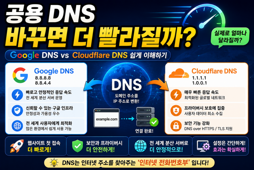 DNS는 어떤 역할을 할까? 인터넷 주소가 동작하는 원리를 쉽게 이해하기 공용 DNS 바꾸면 빨라질까? Google DNS vs Cloudflare DN